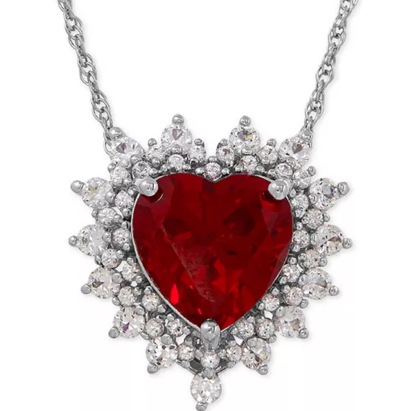 RH Macy & Co. Heart Shaped Ruby Gemstone pendant necklace in Sterling Silver